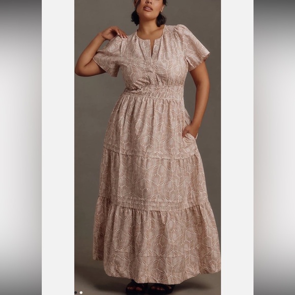 Anthropologie Dresses & Skirts - Anthropologie The Somerset Maxi Dress Print Smocked Brown Ivory Sand 2X